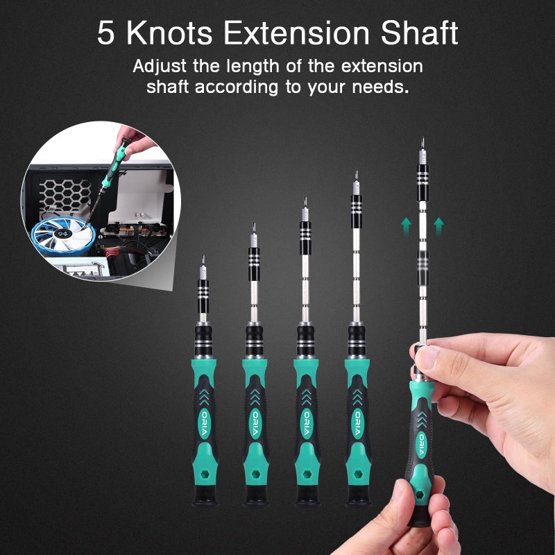 ORIA Small Screwdriver Set, 61 in 1 with 57 Bits Precision Screwdriver Set, Mini Repair Tool Kit with Extension Rod for Smartphone, Game Console, Tablet, PC, Green - Image 4